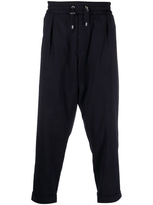 Embossed-button drawstring-waist trousers - Blue