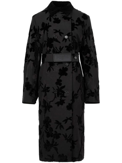 Floral-print trench coat - Black