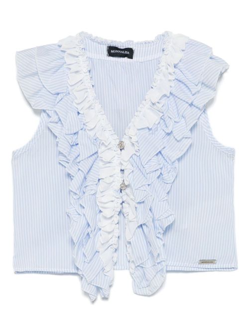 Ruffle-trim striped blouse - Blue