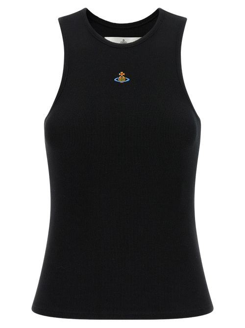 Logo-Embroidered Ribbed Cotton Tank Top — Black