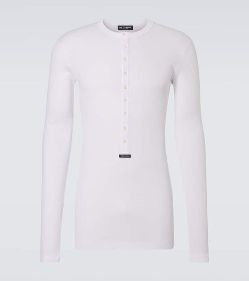 Ribbed-knit cotton Henley shirt