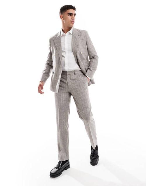Slim linen suit trousers in grey pinstripe