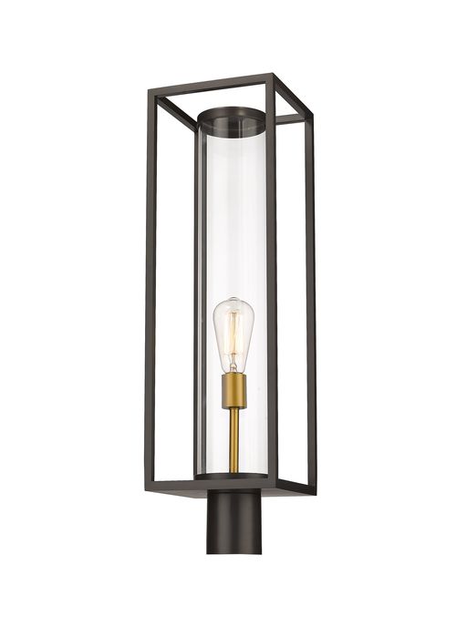 Dunbroch 1-Light Outdoor Post Mount Fixture Light In Deep Bronze With Outdoor Bra