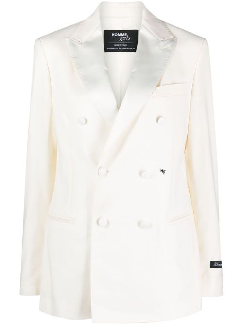 Double-breasted wool blazer - White