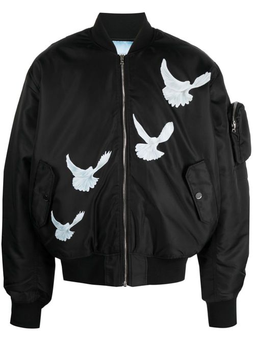Bird-print bomber jacket - Black