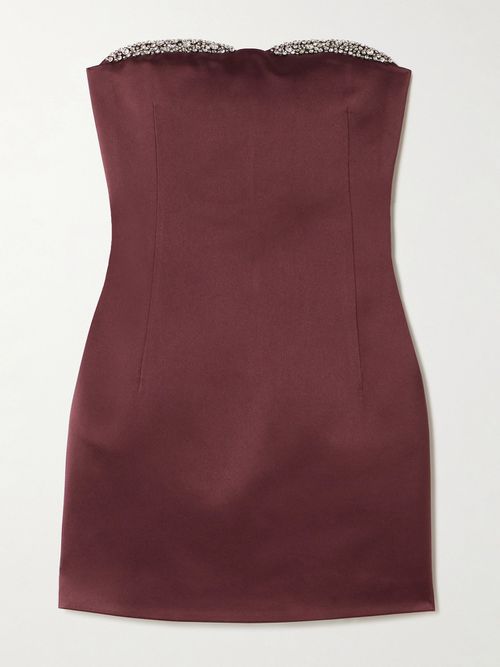 Noélie Strapless Crystal-embellished Satin Mini Dress - Burgundy