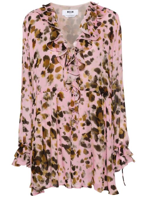 Animal-print chiffon mini dress - Pink