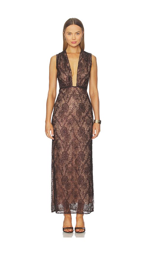 AKNVAS Leo Beaded Gown in Chocolate. - 6 also