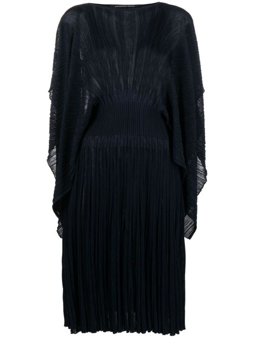 Fully pleated slit-sleeve dress - Blue