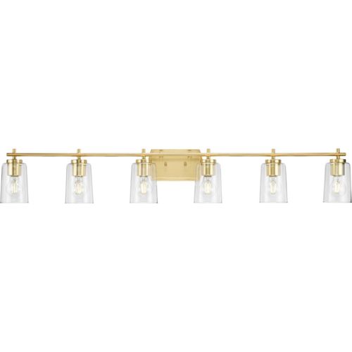 Satin Brass Six Light Bath Vanity from the Adley Collection
