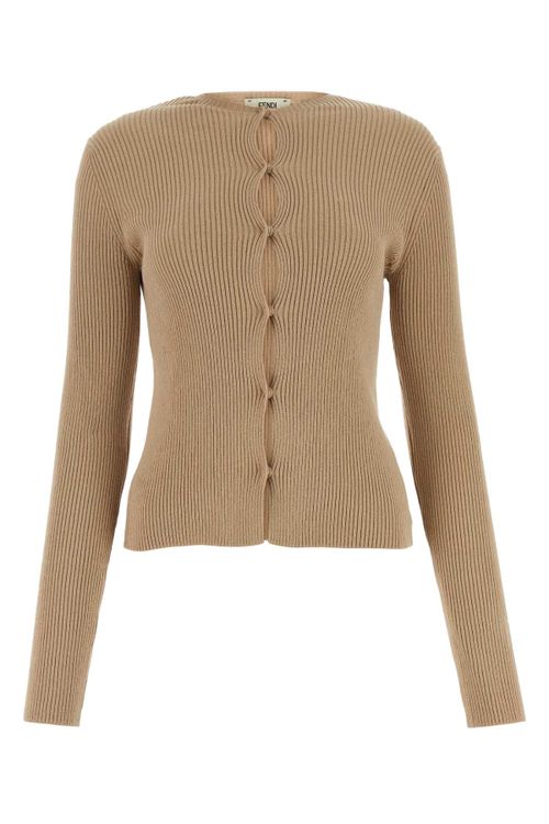 Ribbed Cotton Blend Cardigan — Beige