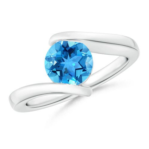 Angara 1.55 Carats Bar-Set Solitaire Round Swiss Blue Topaz Bypass Ring in Platinum