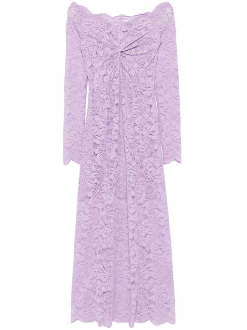 Bardot-neckline lace maxi dress - Purple