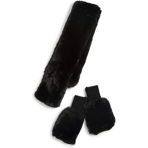 Faux Fur Pull Through Scarf And Mitten Set In Black