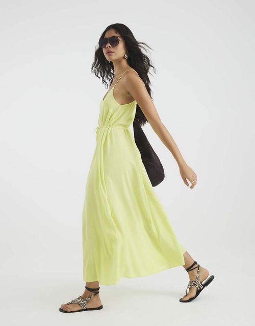 Sleeveless tie waist maxi dress in lime-Green