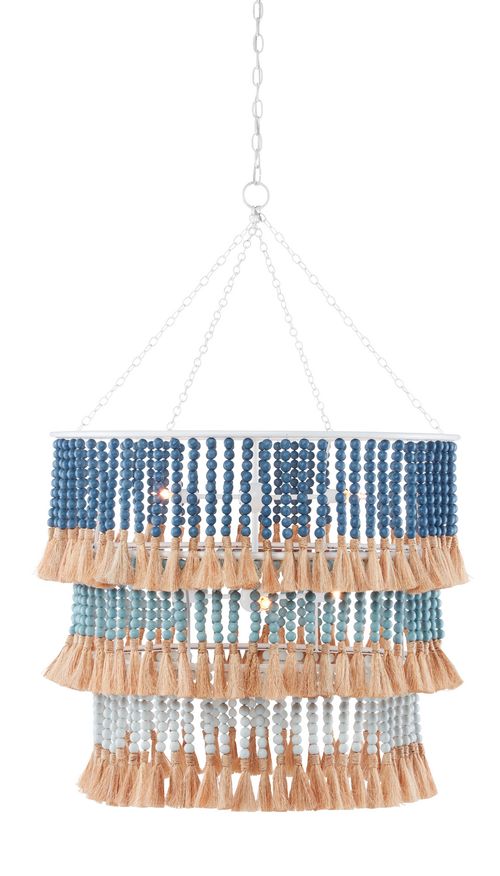 Sugar White Mist Blue Demin Blue Natural Rope Chandelier