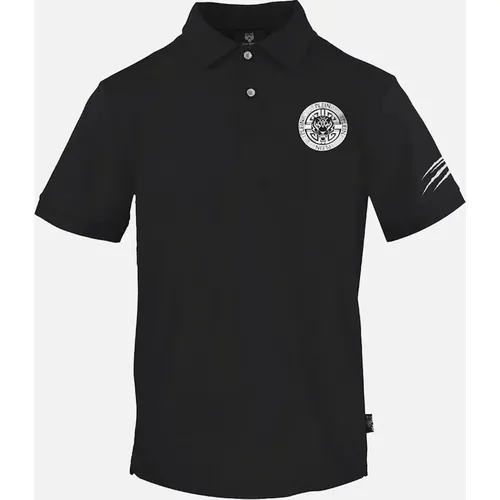 Men's Plein Sport Circle Emblem Logo Black Polo Shirt - Size: 40/Regular
