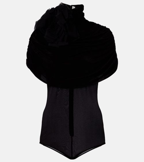 Floral-appliqué caped bodysuit