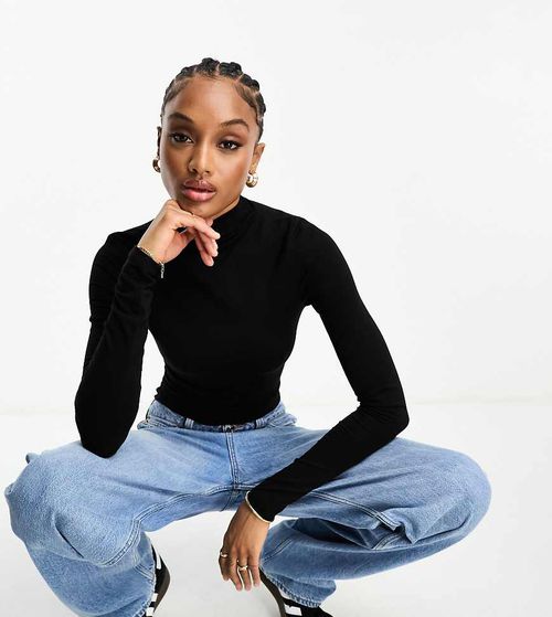 ASOS DESIGN Tall high neck long sleeve bodysuit in black
