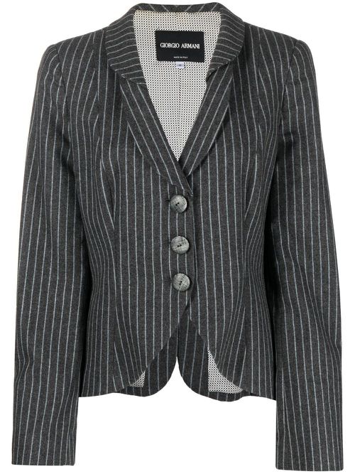 1990s notches lapels pinstripe blazer - Grey
