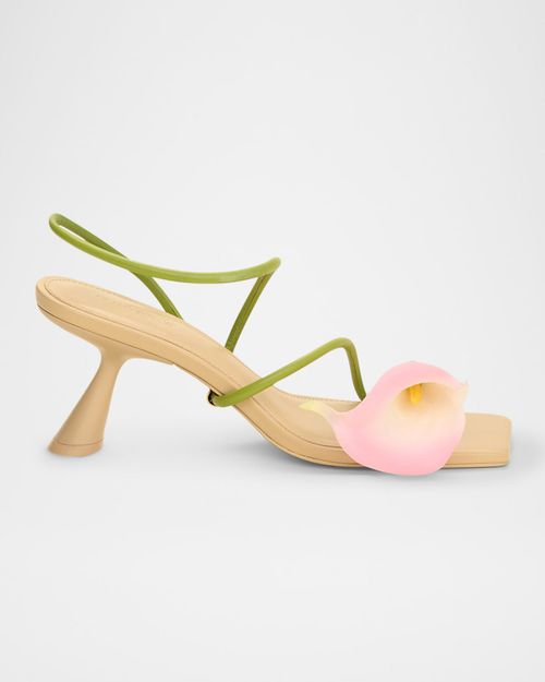 Ria Calla Lily Leather Comma-Heel Sandals