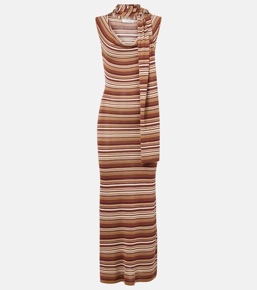 Striped silk-blend midi dress