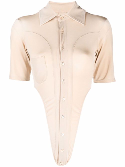 Cut out-detail button-up shirt - Neutrals
