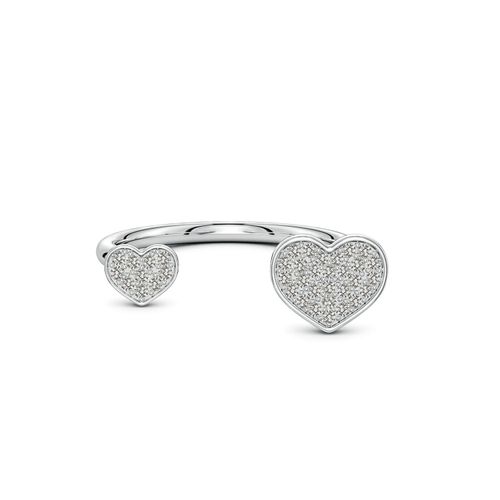 Angara 1.05 MM Pavé Diamond Double Heart Open Ring in Silver