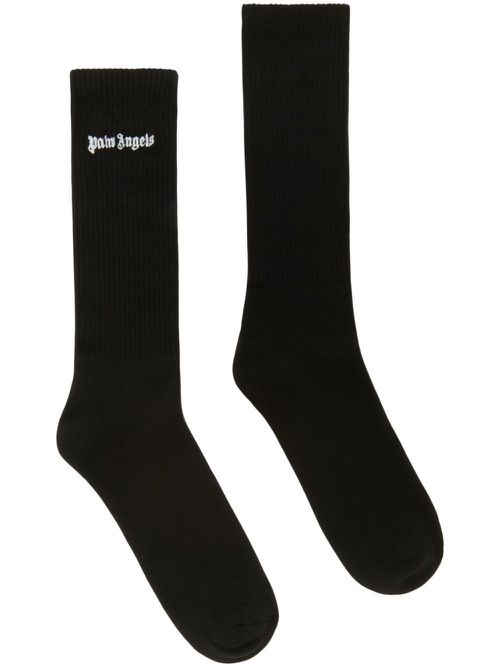 Logo-embroidered calf socks - 1001 BLACK WHITE