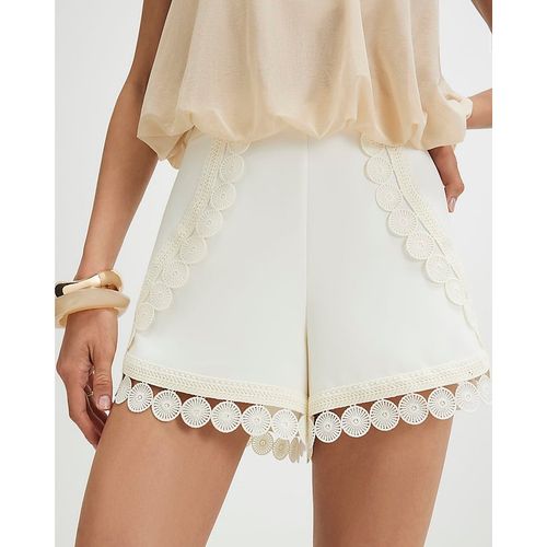 River Island Womens Shorts Cream Crochet Detail Zip Back