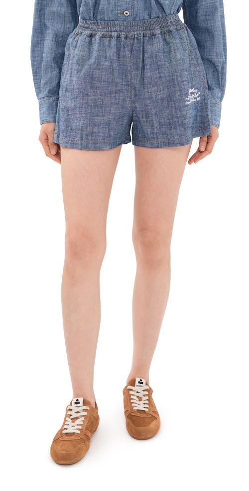Chambray Denim Pajama Shorts Dark Blue
