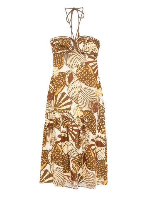 Shell Mix midi dress - Brown