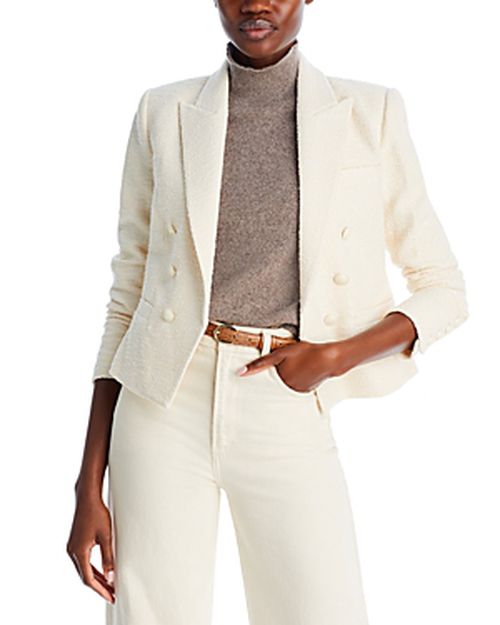 Brooke Double Breasted Cropped Tweed Blazer