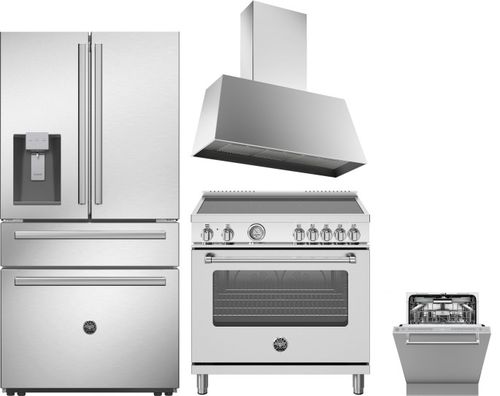 Bertazzoni 4 Piece Kitchen Appliances Package with French Door Refrigerator, Induction Range and Dishwasher in Stainless Steel BERERADWRH1046