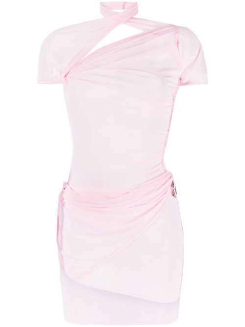 Twisted semi-sheer mesh minidress - Pink