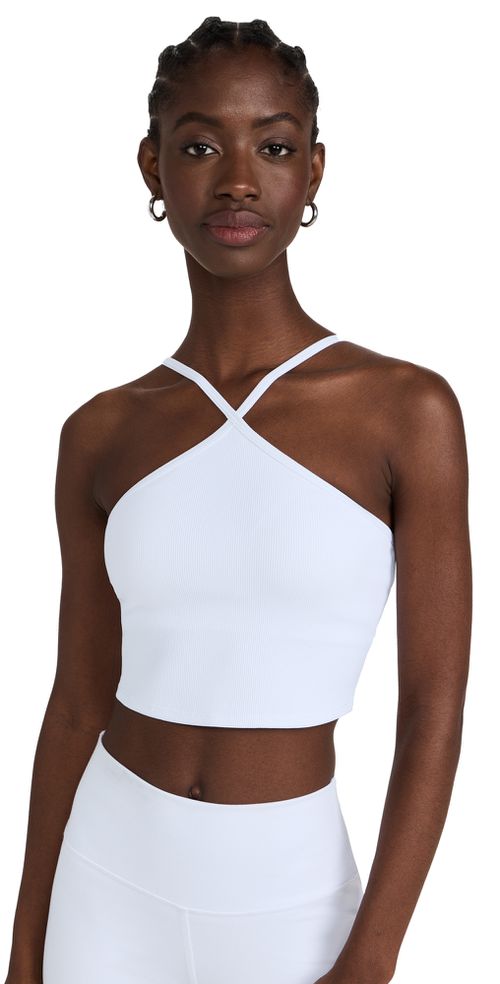 Goddess Ribbed Cross Crop Top White