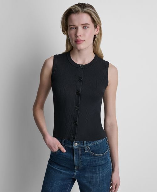Women's Sleeveless Crewneck Sweater - Black/Eggnog