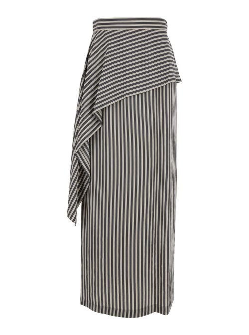Asymmetrical Striped Viscose Skirt — Gray