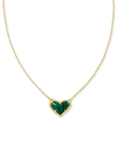 14K Gold Plated and Genuine Stone Ari Heart Pendant Necklace - Green