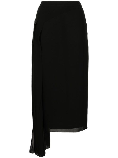 Asymmetric silk midi skirt - Black