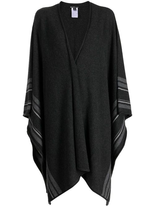 Striped cashmere poncho - Black