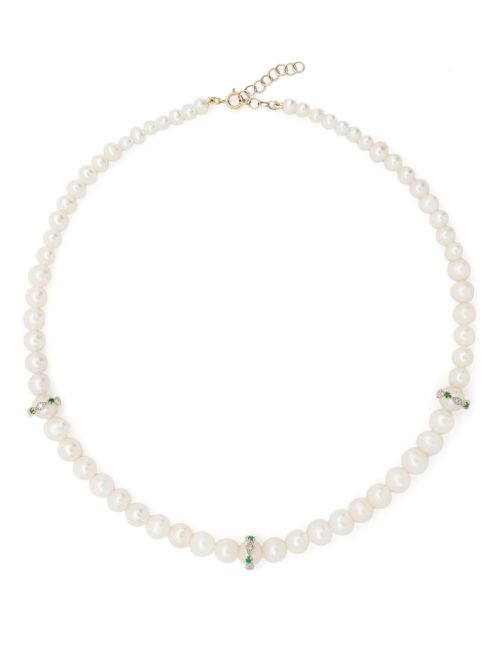 9K Yellow Gold Chelsea N°2 Pearl And Diamond Necklace - Women's - Emerald/Diamond/9kt White Gold/9kt Yellow Gold