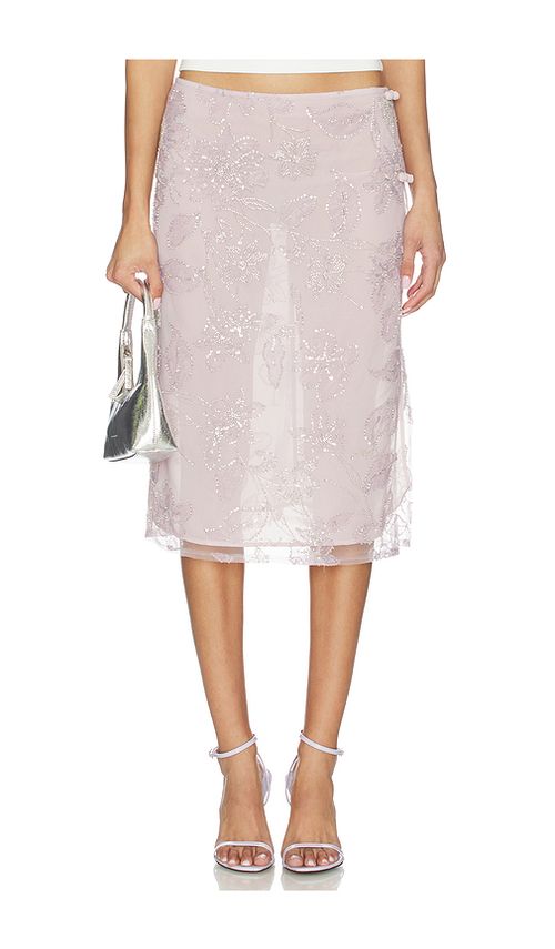 SAU LEE Grace Midi Skirt in Peach. - 10 also , 12, 2