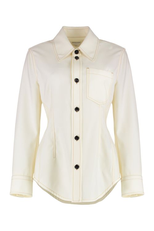 Wool-Blend Shirt with Visible Stitching and Front Pocket