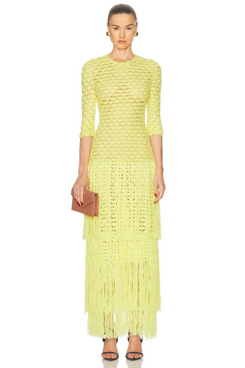 Alejandra Alonso Rojas Crochet Dress With Fringe in Yellow - Yellow. S also in