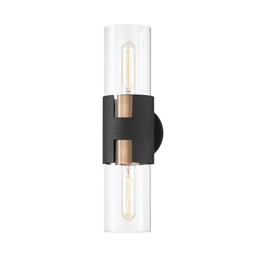 Amado 2-Light Wall Sconce in Patina Brass with Textured Black