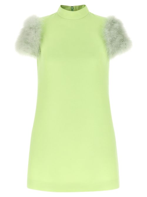 Feathered Wool Blend Dress — Green
