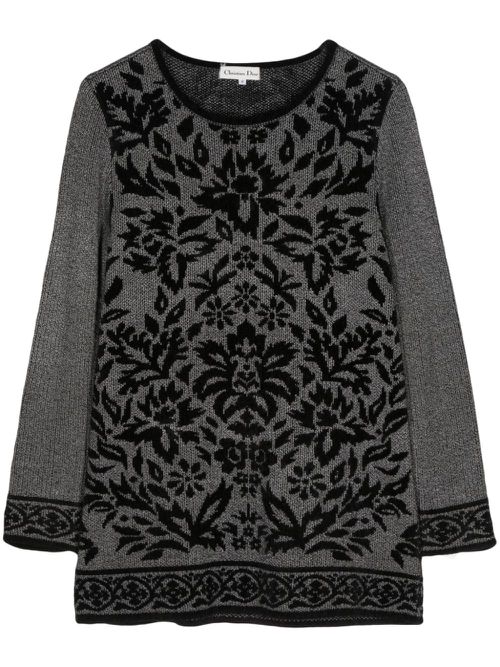 Floral-jacquard round-neck jumper - Black