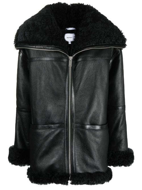 Panelled zip-up leather jacket - Black