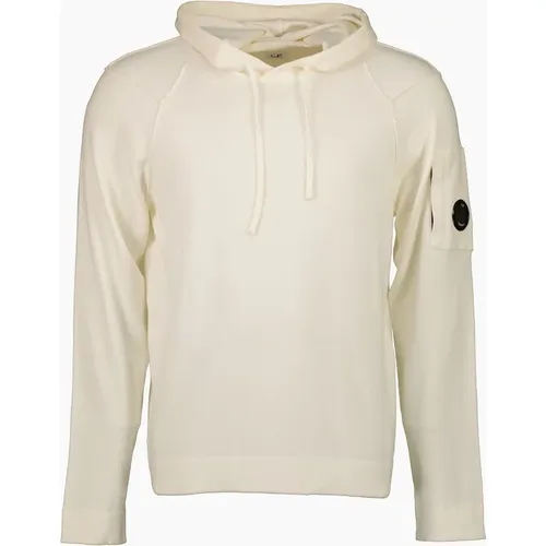 CP Company Men's Sea Island Knitted Lens Hoodie - White